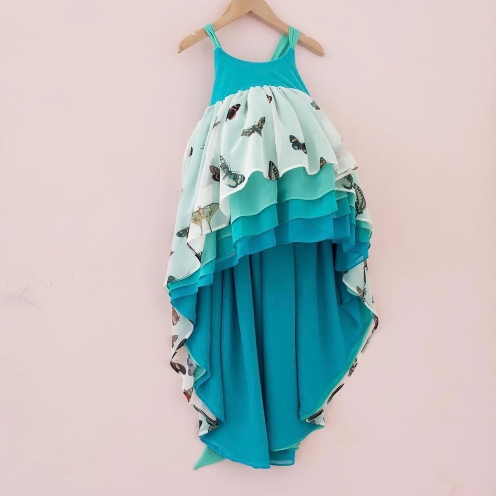 Pleiades Botanical Butterfly Dress in Teal